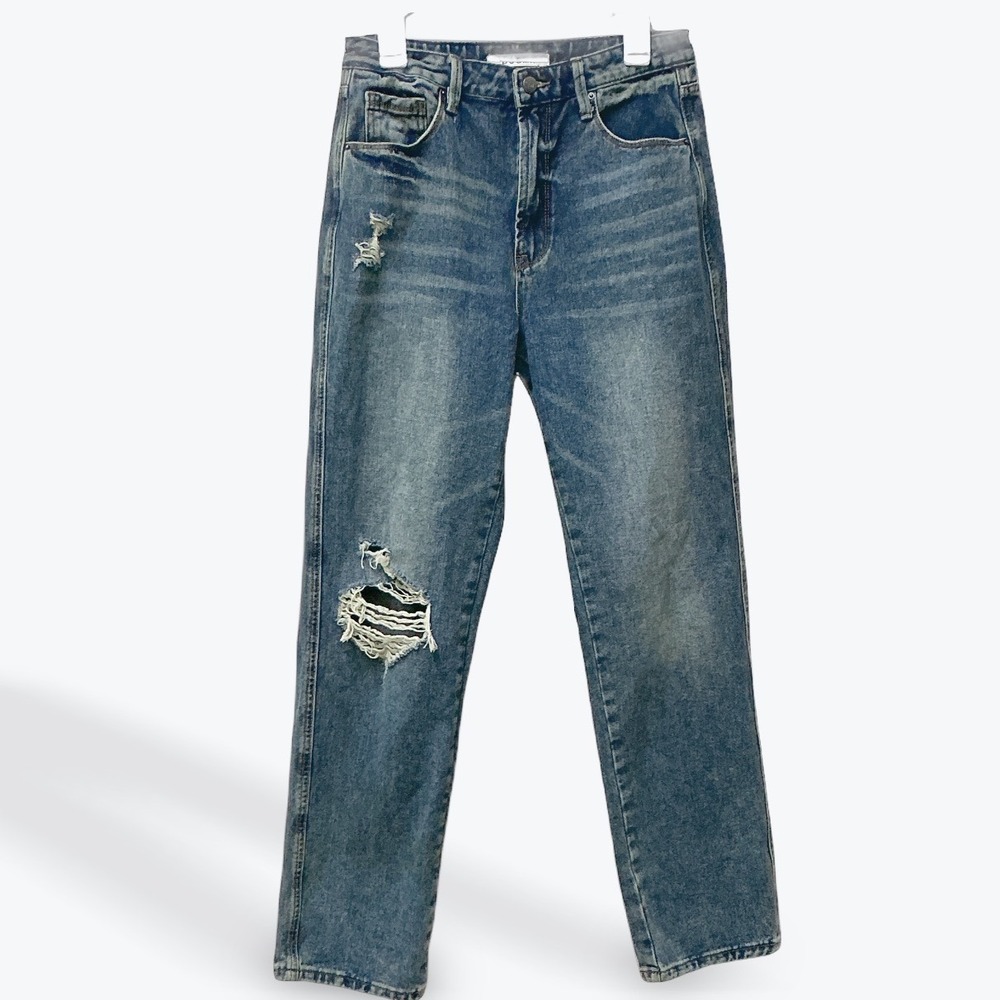 DOGMA Womens 9 Distressed Straight Wide Leg High Rise 100% Cotton Denim DG